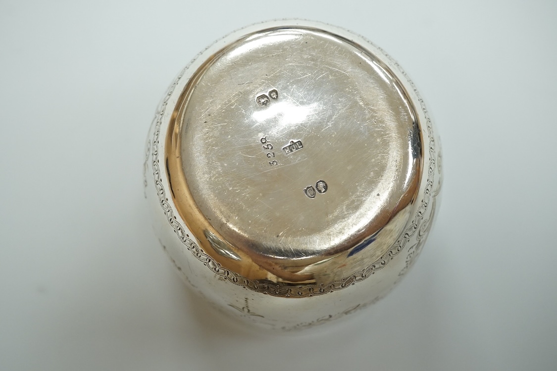 A late Victorian engraved silver bowl, by Henry John Lias, London, 1878, diameter 94mm, 7.9oz.
